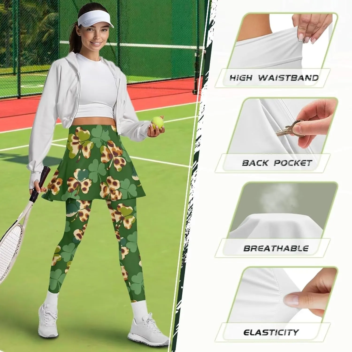 Irisjudy Yoga Legging with Skirts Women Forest Red Mushroom Tennis Pants Leggings Skirts Hawaii Sea Turtle Workout Leggings