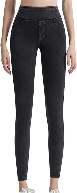 Jean Leggings Jeggings for Women Elastic High Waist Slim Fit Tummy Control Skinny Stretchy Imitation Denim Pants