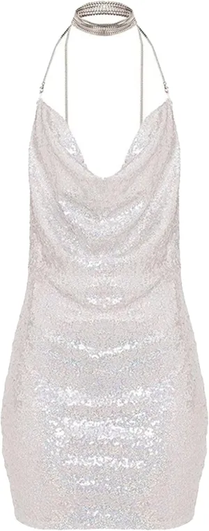JEKE-DG Women's Sparkly Deep V Neck Cocktail Party Dress Bodycon Sexy Mini Dress Backless Formal Dresses