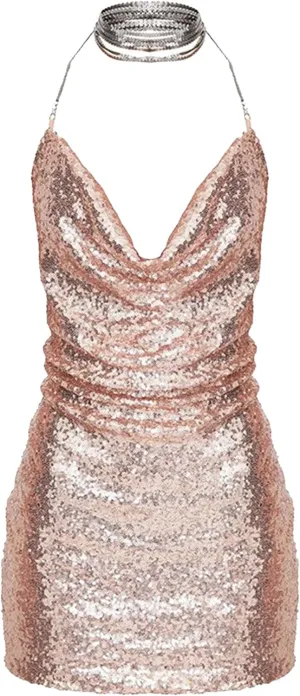 JEKE-DG Women's Sparkly Deep V Neck Cocktail Party Dress Bodycon Sexy Mini Dress Backless Formal Dresses
