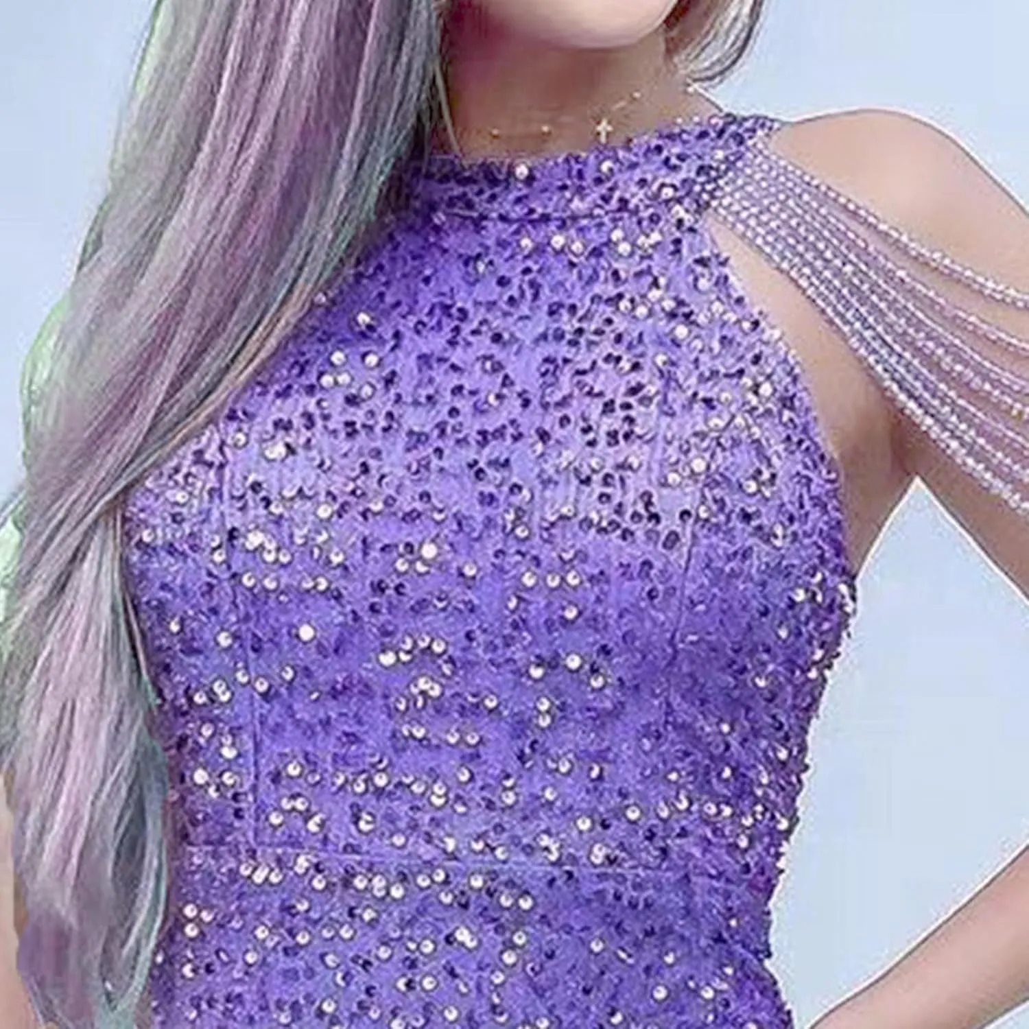 JEKE-DG Women's Tassels Slim Fit Sexy Dress Sexy Sleeveless Party Club Mini Dress Sequin Sparkly Bodycon Cocktail Dresses