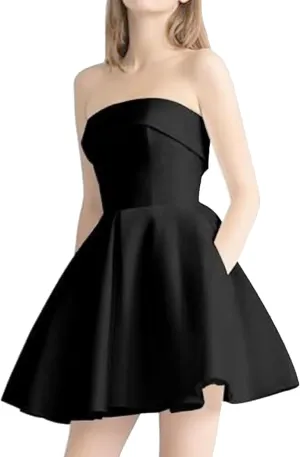 JEKE-DG Women's Tube Top Slim Fit Wedding Guest Dress Backless Solid Party Mini Dress Elegant Sleeveless Prom Club Dresses