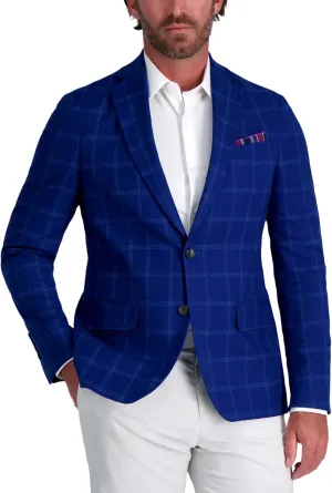 J.M. Haggar Men's Slim Fit Slub Windowpane Sport Coat Blazer, Indigo