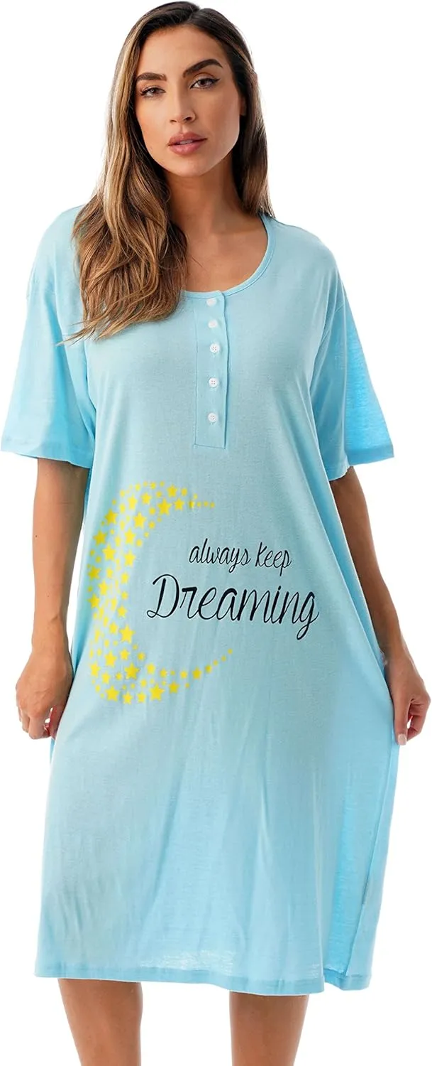 Just Love Short Sleeve Nightgown Oversized Screen Print Sleep Dress for Women