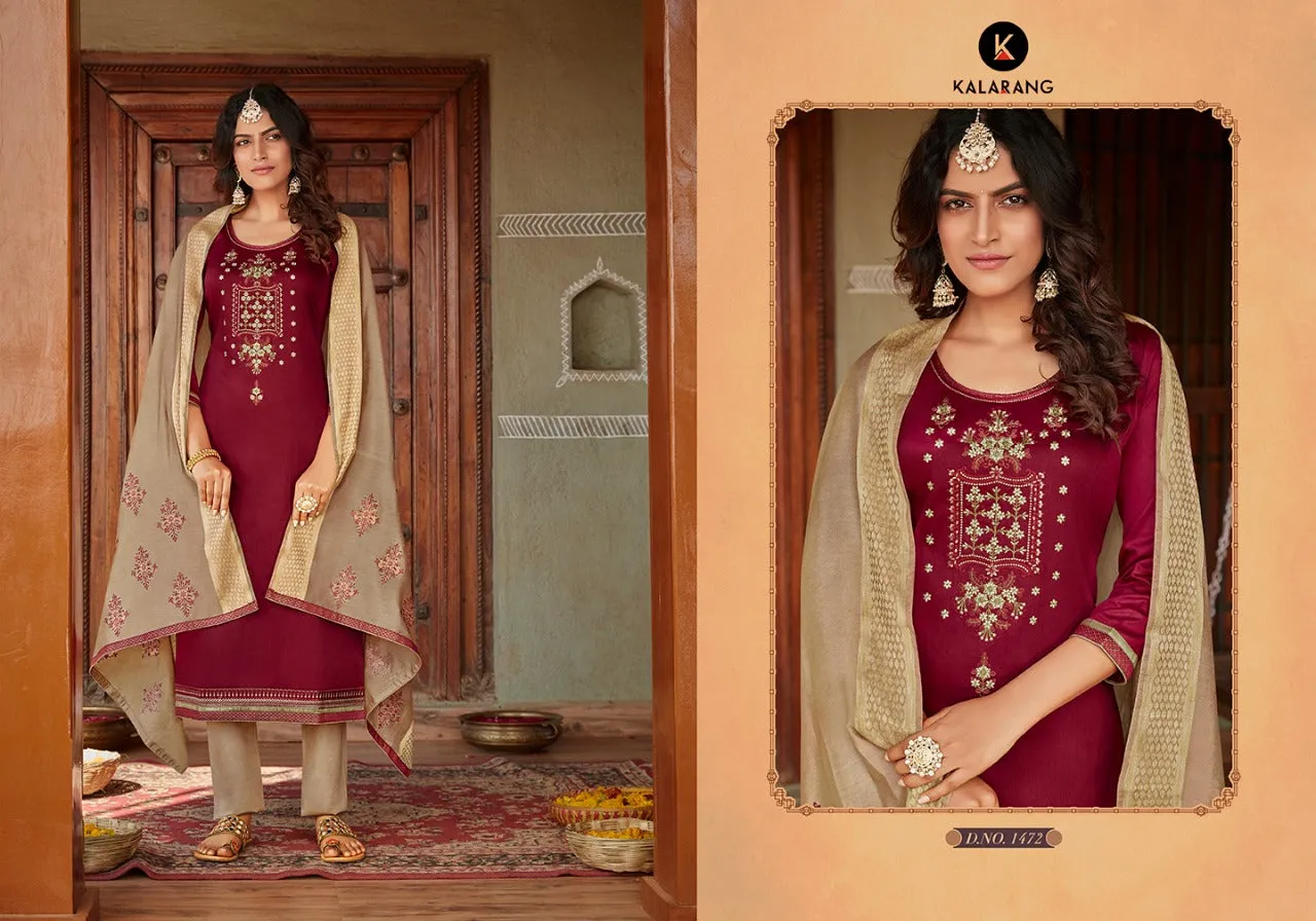 KALARANG KITKAT JAM SILK OCCASIONAL WEAR EMBROIDERED SUITS