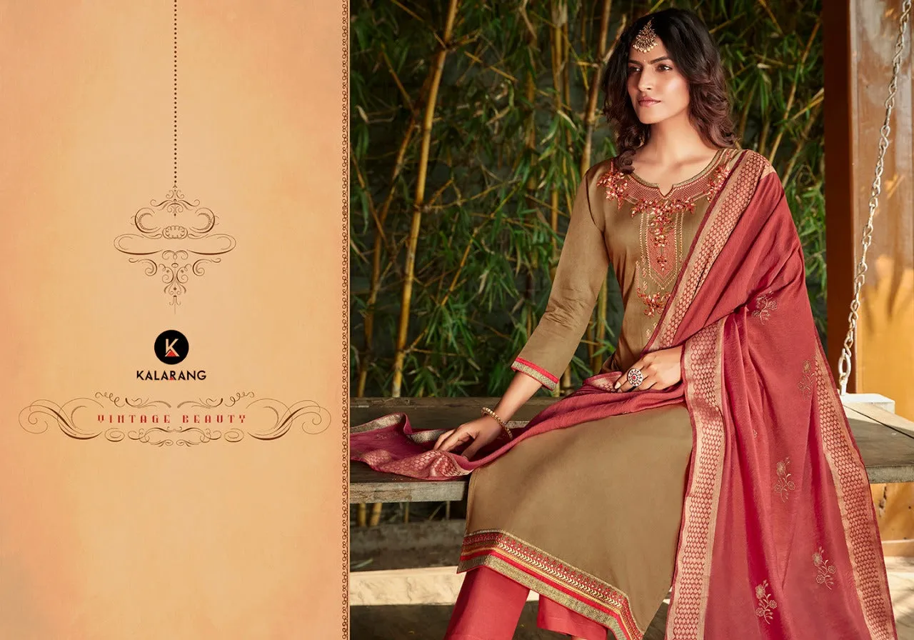 KALARANG KITKAT JAM SILK OCCASIONAL WEAR EMBROIDERED SUITS