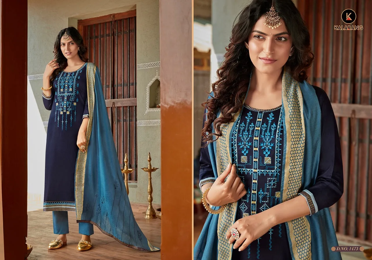 KALARANG KITKAT JAM SILK OCCASIONAL WEAR EMBROIDERED SUITS