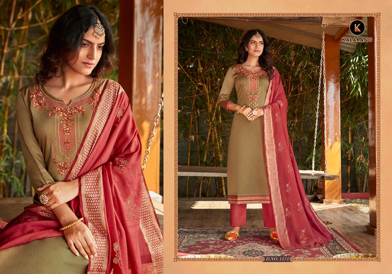 KALARANG KITKAT JAM SILK OCCASIONAL WEAR EMBROIDERED SUITS