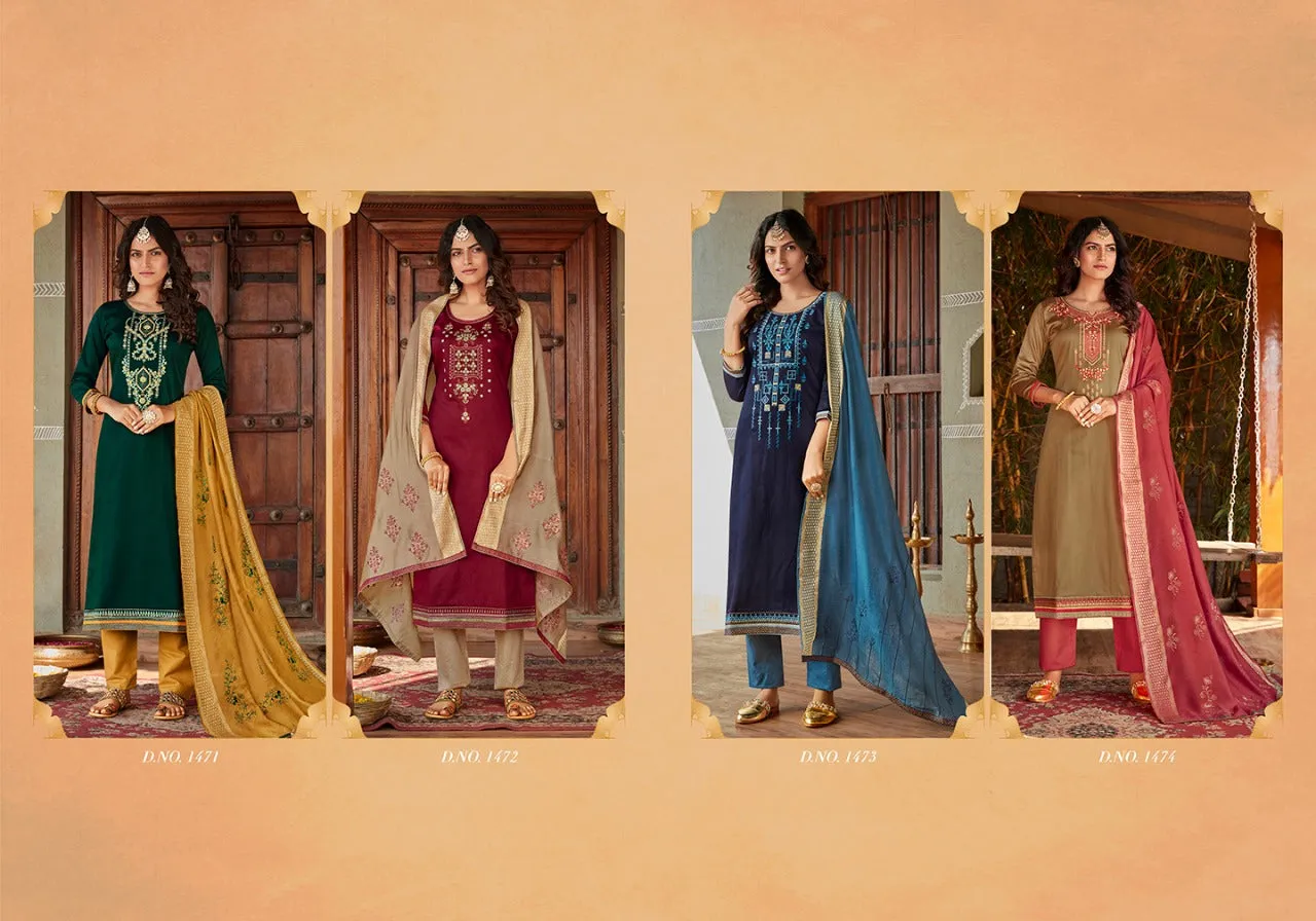 KALARANG KITKAT JAM SILK OCCASIONAL WEAR EMBROIDERED SUITS
