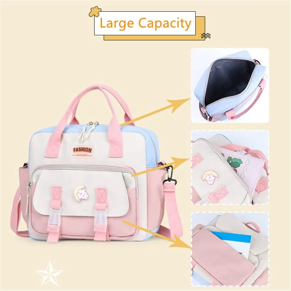 Kawaii Backpack Cute Tote Bag Girl School Crossbody Shoulder Bag with Kawaii Accessories Multi Purpose (Deep Pink)