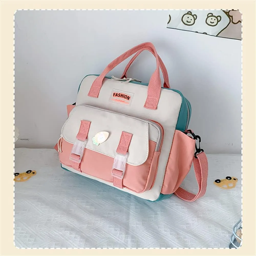 Kawaii Backpack Cute Tote Bag Girl School Crossbody Shoulder Bag with Kawaii Accessories Multi Purpose (Deep Pink)