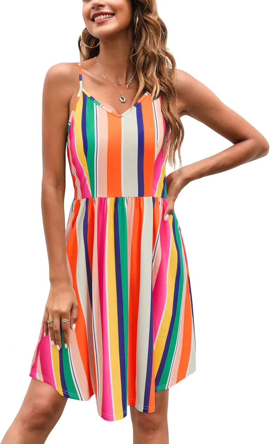 KILIG Women's Summer Casual Sundress Button Sleeveless Spaghetti Strap Dress