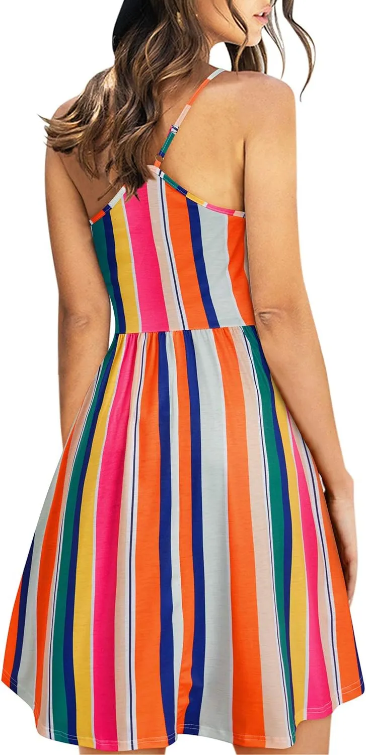 KILIG Women's Summer Casual Sundress Button Sleeveless Spaghetti Strap Dress