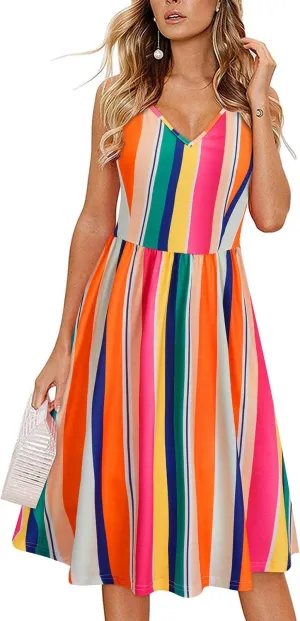 KILIG Women's Summer Casual Sundress Button Sleeveless Spaghetti Strap Dress