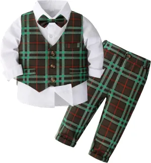 Kimocat Baby Boys Gentleman Bowtie Blue Suits Set Long Sleeve  Vest Pants