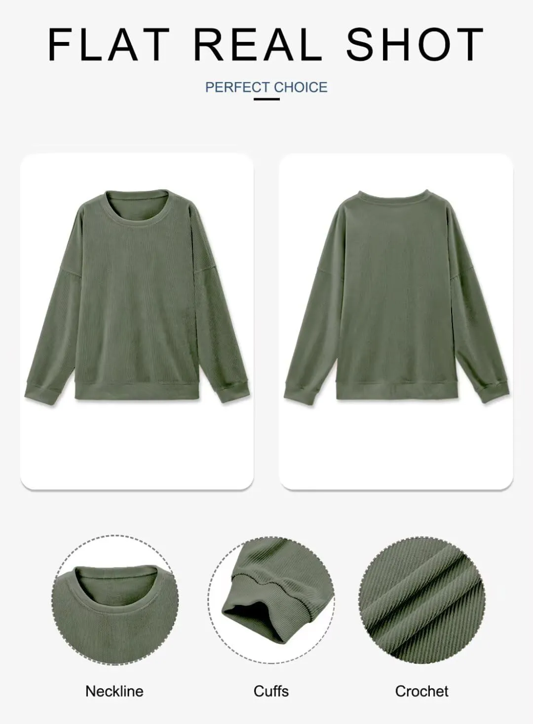 KISSMODA Women's Casual Long Sleeve Sweatshirt Color Block/Solid Crewneck Corduroy Pullover Cute Tops
