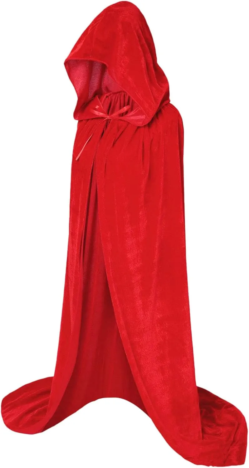 Knemksplanet Full Length Hooded Cloak Unisex Velvet Halloween Christmas Cosplay Costumes Adult Vampires Cape Cloak 70inch