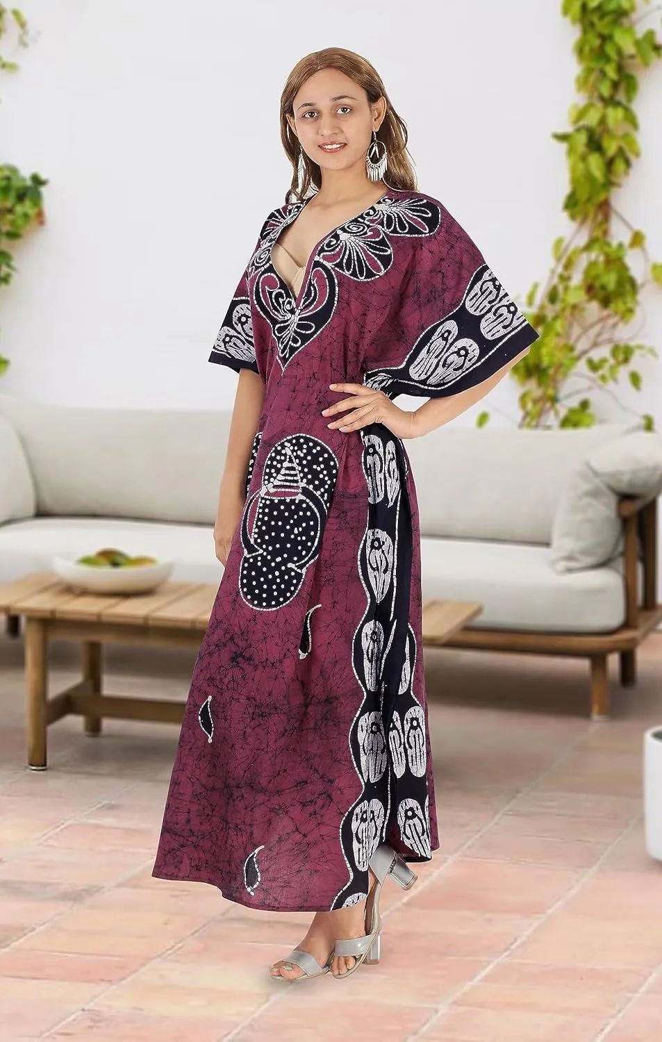 LA LEELA Women's Kaftan Maxi Loungewear Dress