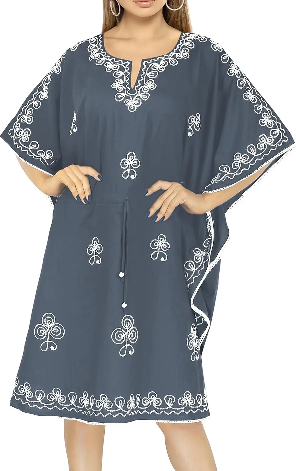 LA LEELA Women's Short Caftan Boho Mini Dress