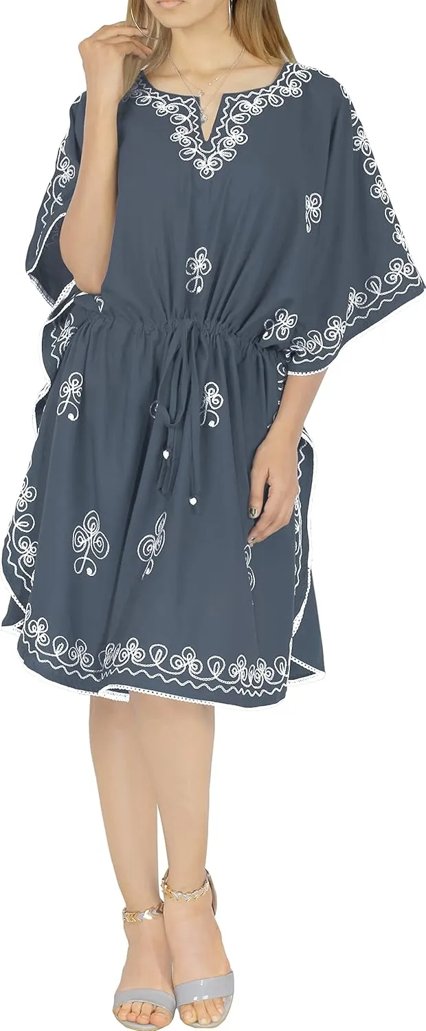 LA LEELA Women's Short Caftan Boho Mini Dress