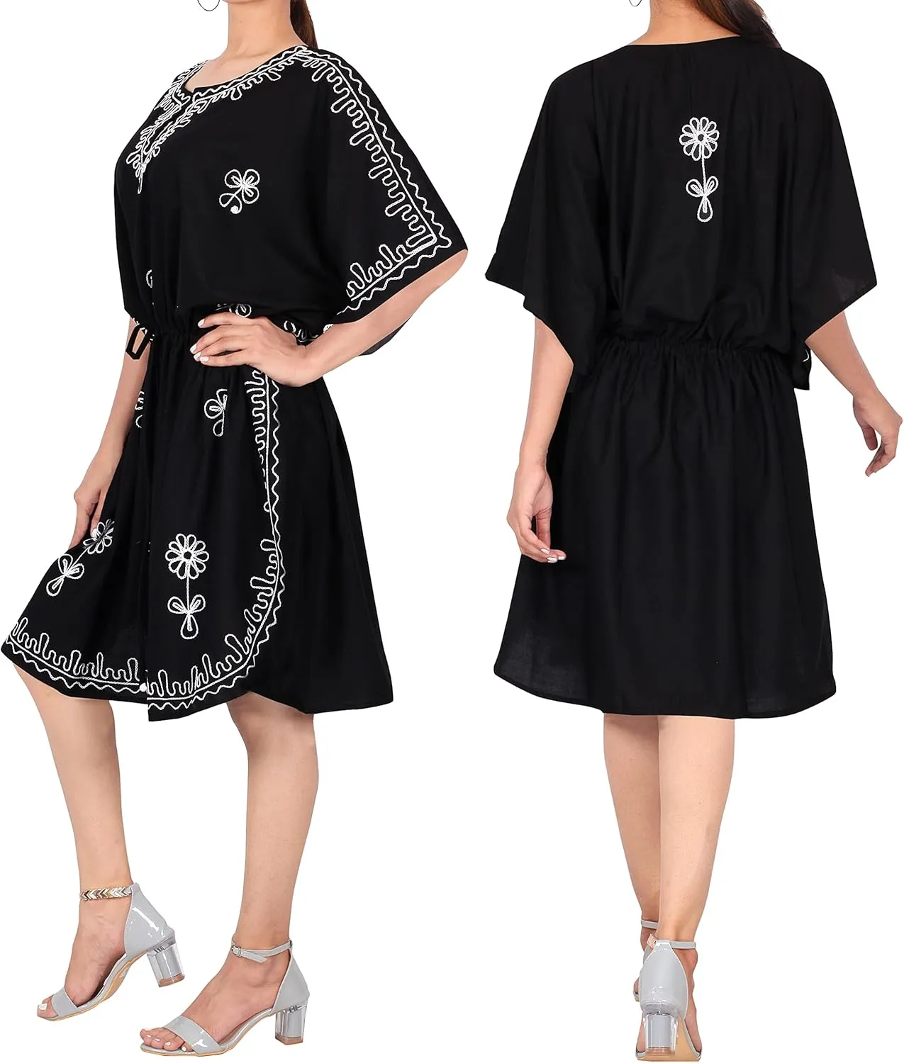 LA LEELA Women's Short Caftan Boho Mini Dress
