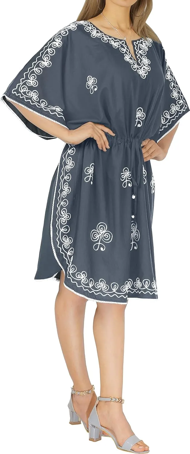 LA LEELA Women's Short Caftan Boho Mini Dress