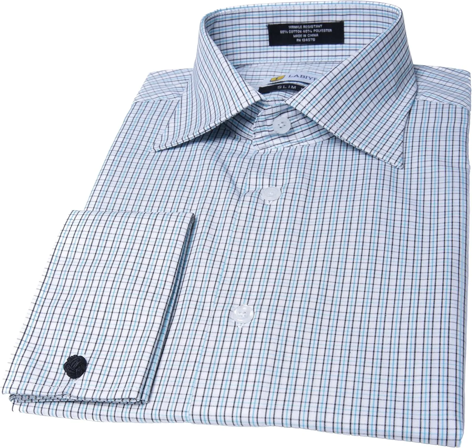 Labiyeur Men's Slim Fit Spread Collar French Cuff Long Sleeve Formal Dress Shirt