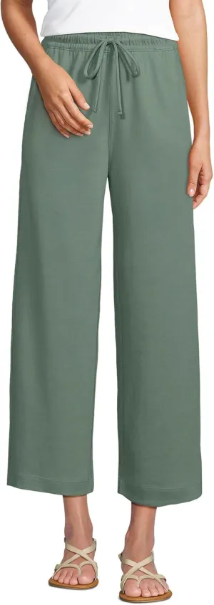 Lands' End Women's Sport Knit Pull On Drawstring Wide Leg Crop Pants
