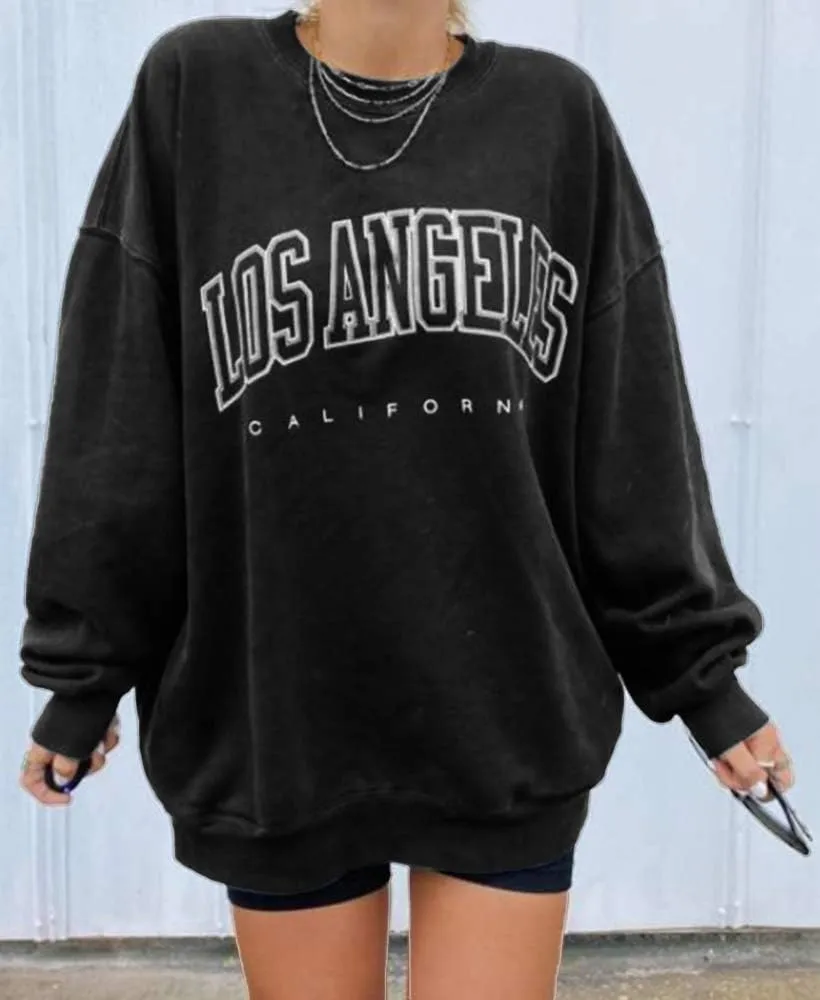 Langwyqu Women's Oversized Sweatshirt Los Angeles California Crewneck Long Sleeve Casual Loose Pullover Tops