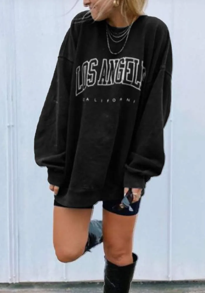 Langwyqu Women's Oversized Sweatshirt Los Angeles California Crewneck Long Sleeve Casual Loose Pullover Tops
