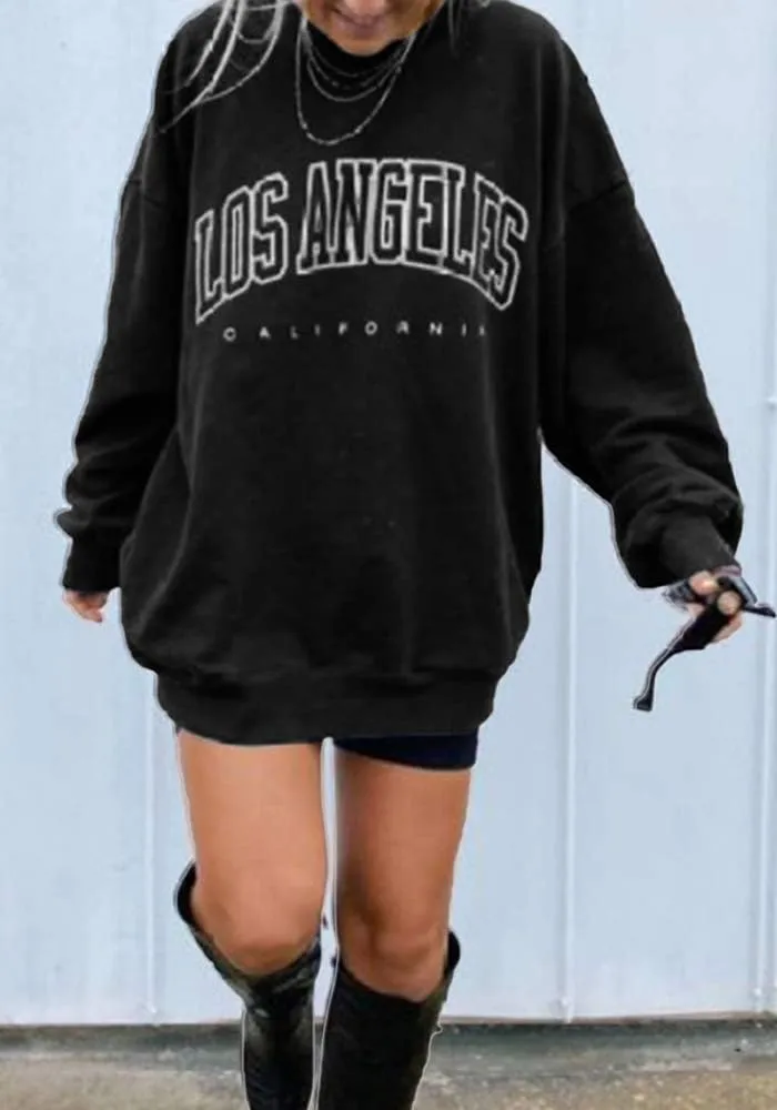 Langwyqu Women's Oversized Sweatshirt Los Angeles California Crewneck Long Sleeve Casual Loose Pullover Tops