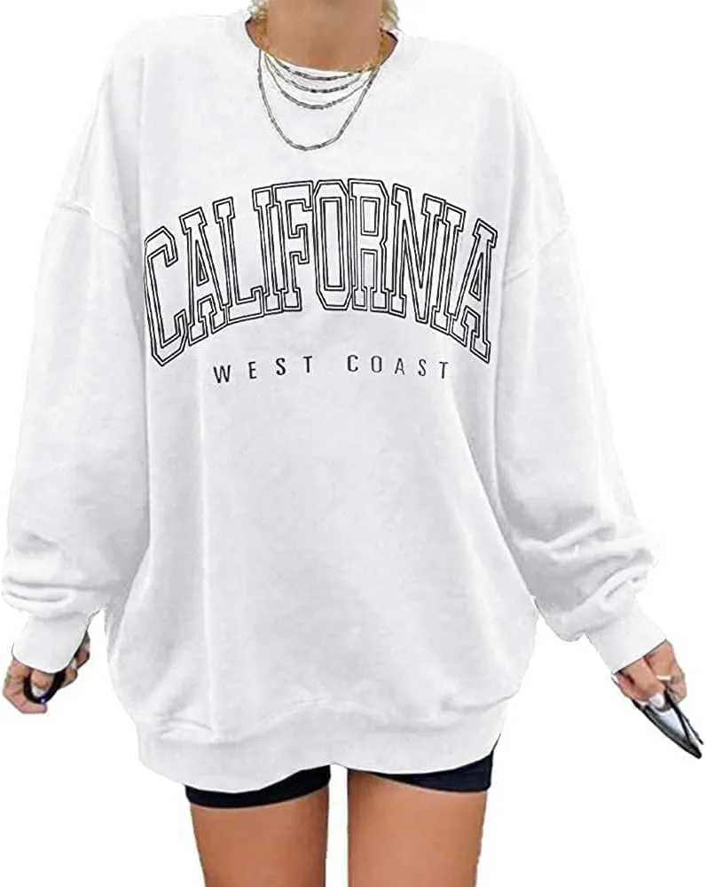 Langwyqu Women's Oversized Sweatshirt Los Angeles California Crewneck Long Sleeve Casual Loose Pullover Tops