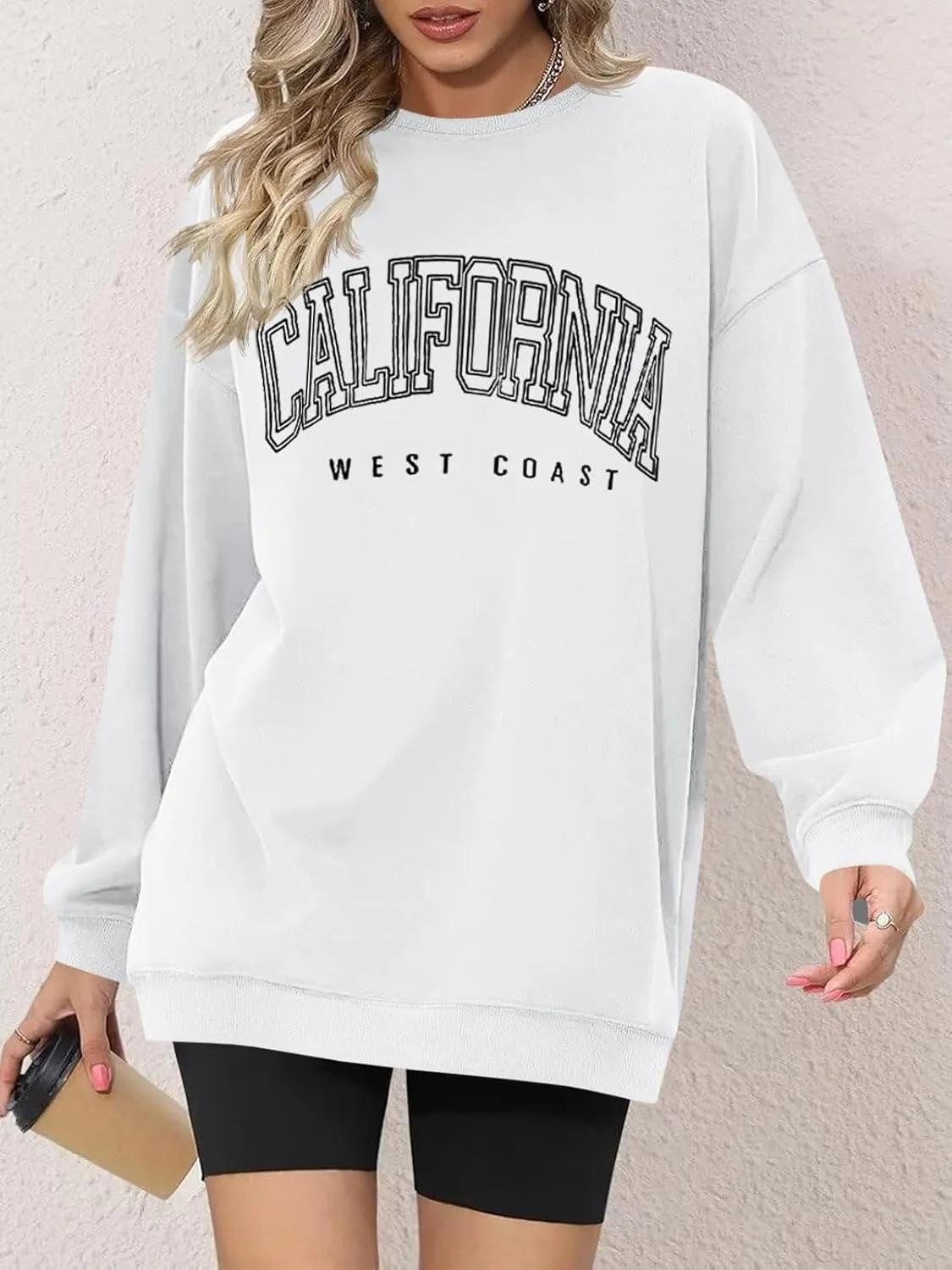 Langwyqu Women's Oversized Sweatshirt Los Angeles California Crewneck Long Sleeve Casual Loose Pullover Tops