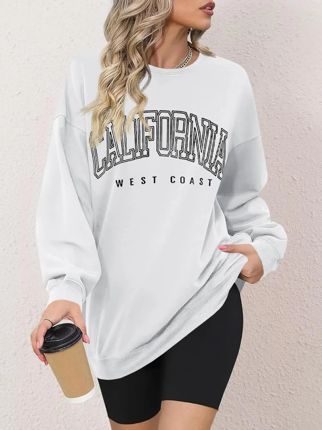 Langwyqu Women's Oversized Sweatshirt Los Angeles California Crewneck Long Sleeve Casual Loose Pullover Tops