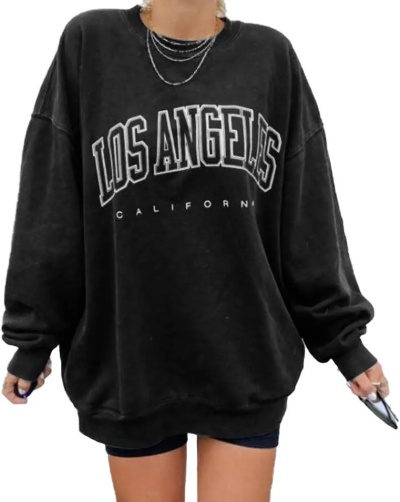 Langwyqu Women's Oversized Sweatshirt Los Angeles California Crewneck Long Sleeve Casual Loose Pullover Tops