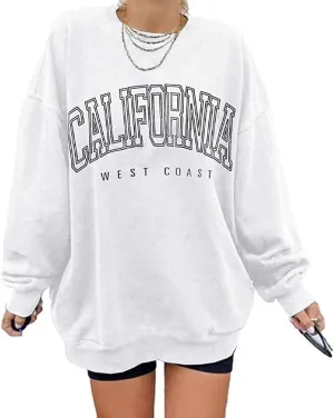 Langwyqu Women's Oversized Sweatshirt Los Angeles California Crewneck Long Sleeve Casual Loose Pullover Tops