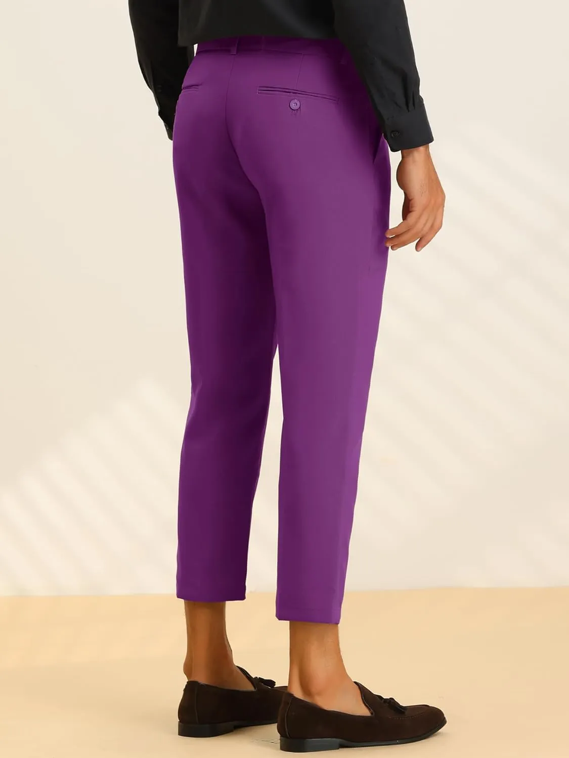 Lars Amadeus Cropped Dress Pants for Men's Pleated Front Slim Fit Solid Business Tapered Trousers