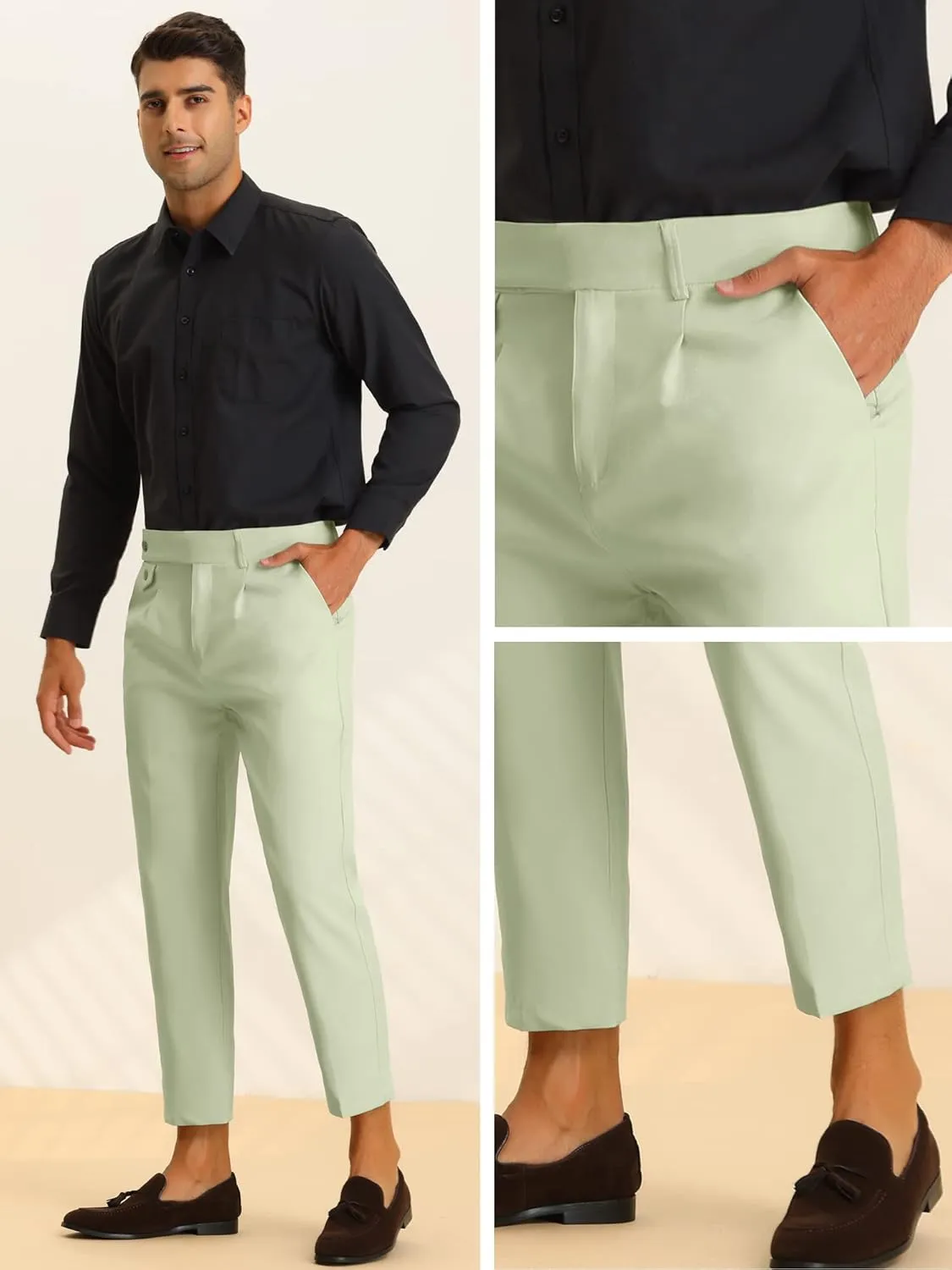 Lars Amadeus Cropped Dress Pants for Men's Pleated Front Slim Fit Solid Business Tapered Trousers