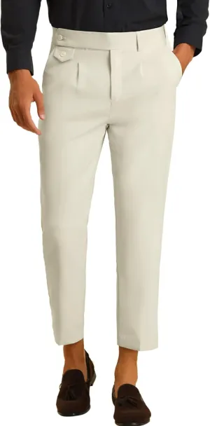 Lars Amadeus Cropped Dress Pants for Men's Pleated Front Slim Fit Solid Business Tapered Trousers