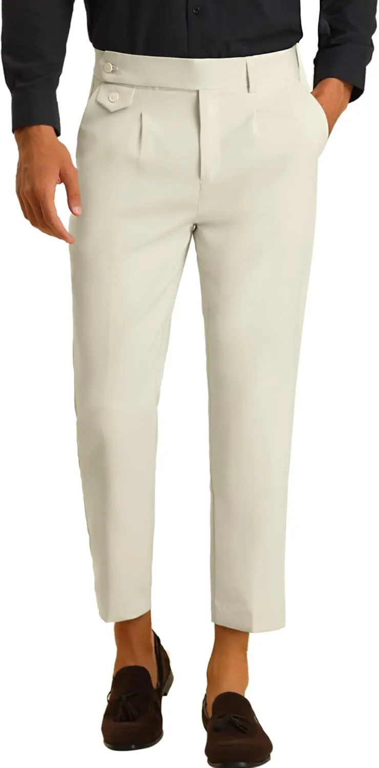 Lars Amadeus Cropped Dress Pants for Men's Pleated Front Slim Fit Solid Business Tapered Trousers
