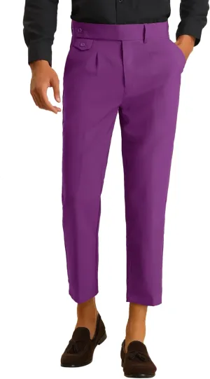 Lars Amadeus Cropped Dress Pants for Men's Pleated Front Slim Fit Solid Business Tapered Trousers