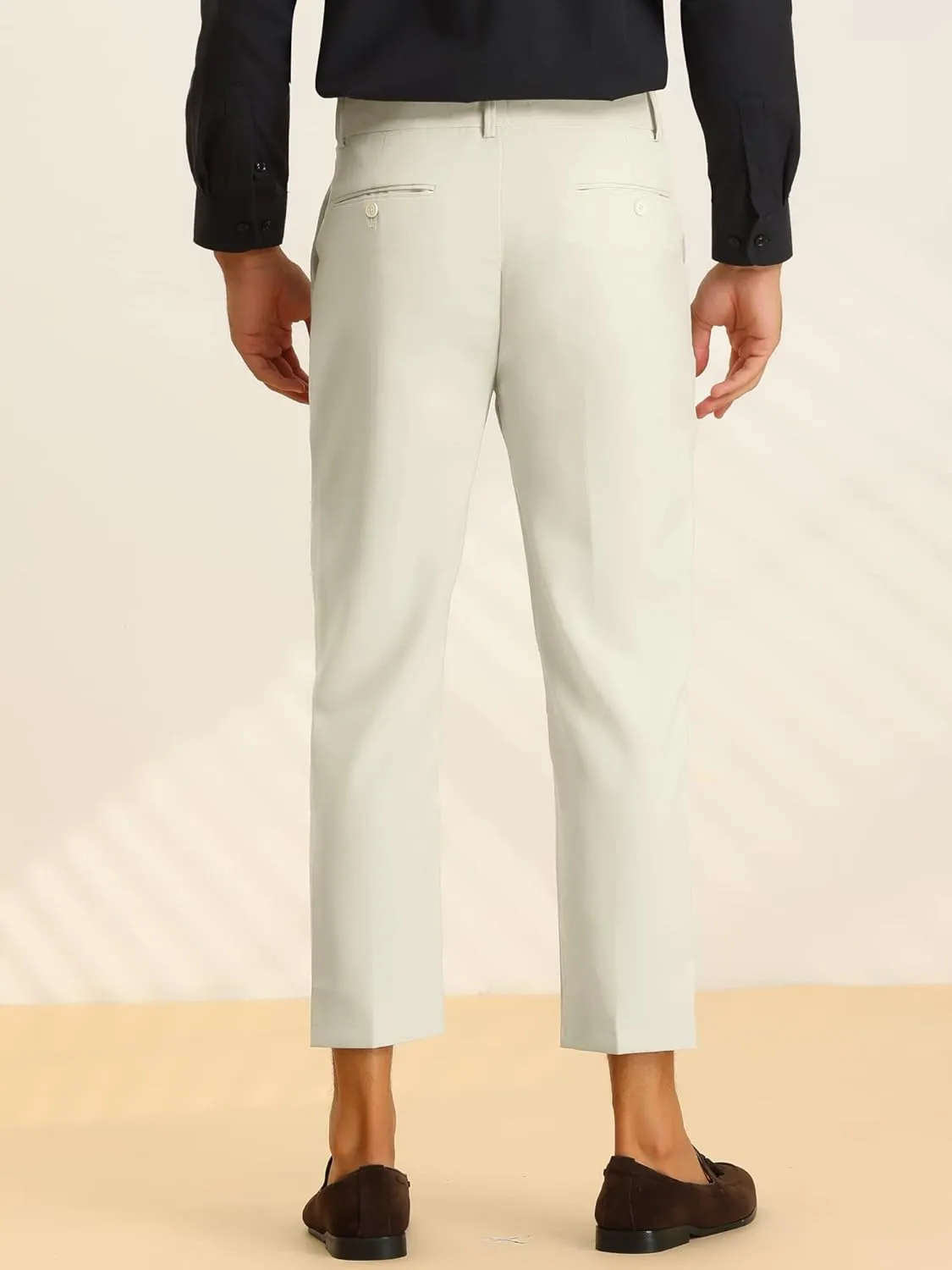 Lars Amadeus Cropped Dress Pants for Men's Pleated Front Slim Fit Solid Business Tapered Trousers