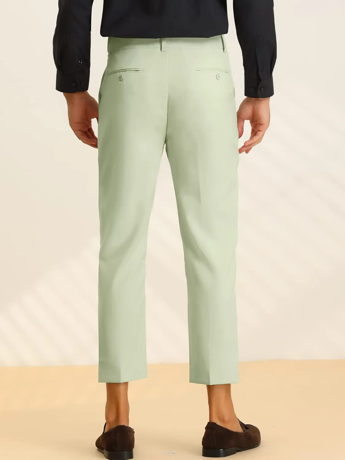 Lars Amadeus Cropped Dress Pants for Men's Pleated Front Slim Fit Solid Business Tapered Trousers