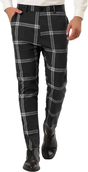 Lars Amadeus Men's Plaid Dress Pants Casual Slim Fit Flat Front Checked Printed Business Trousers