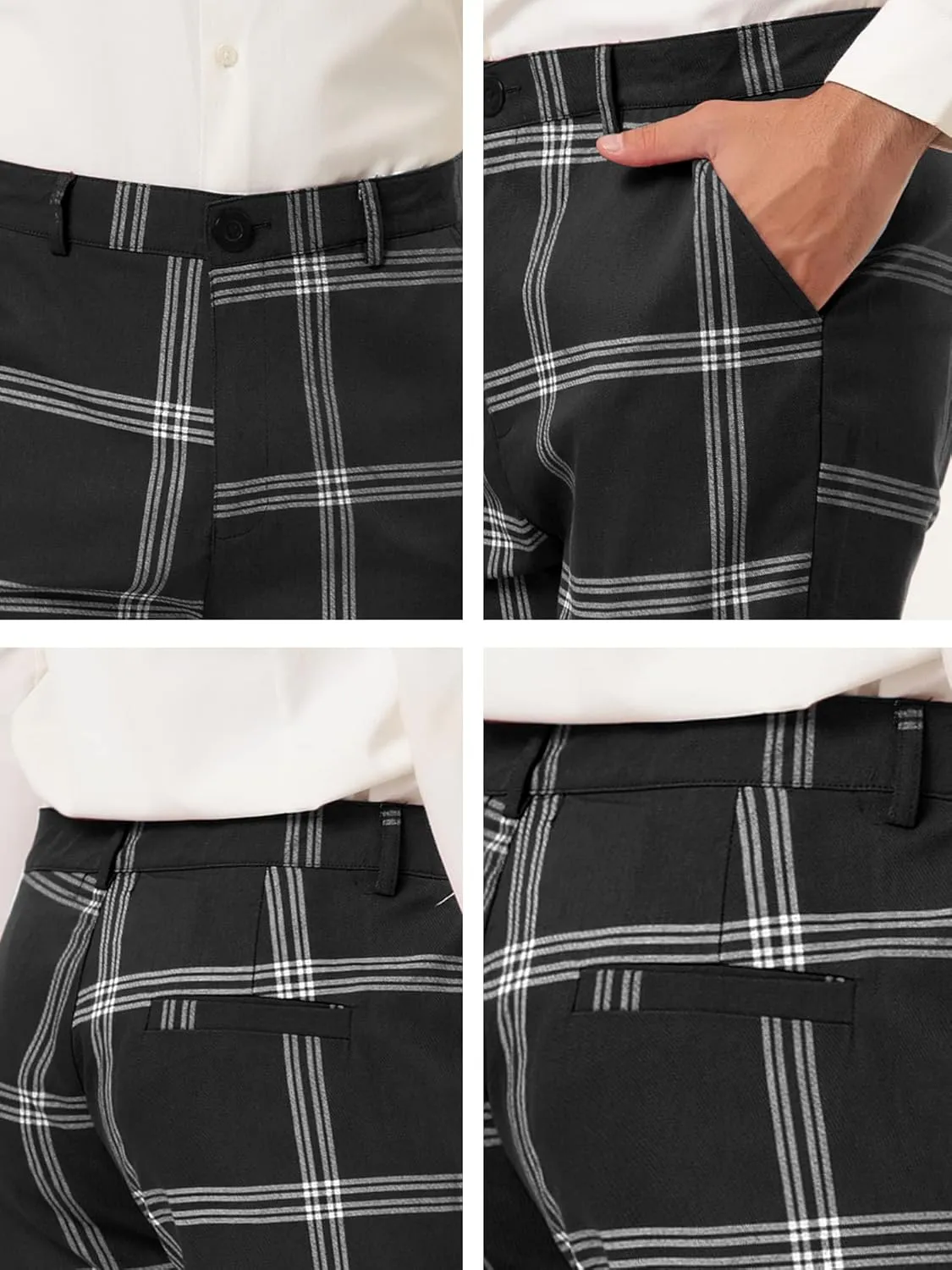 Lars Amadeus Men's Plaid Dress Pants Casual Slim Fit Flat Front Checked Printed Business Trousers