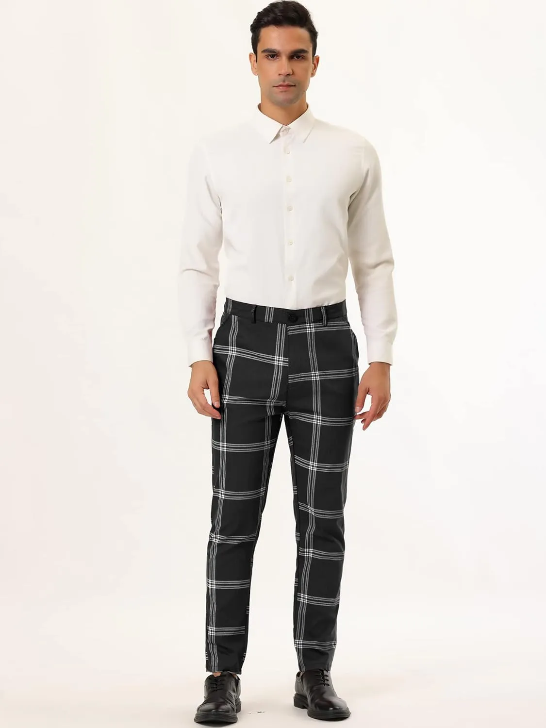 Lars Amadeus Men's Plaid Dress Pants Casual Slim Fit Flat Front Checked Printed Business Trousers