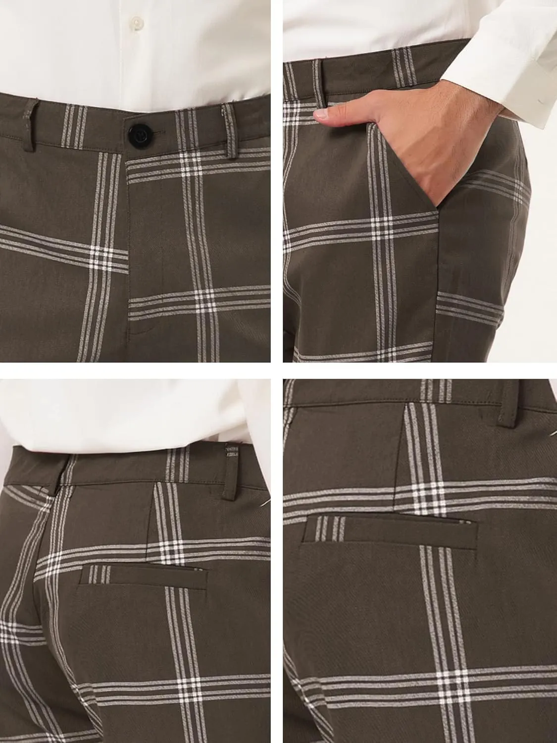 Lars Amadeus Men's Plaid Dress Pants Casual Slim Fit Flat Front Checked Printed Business Trousers