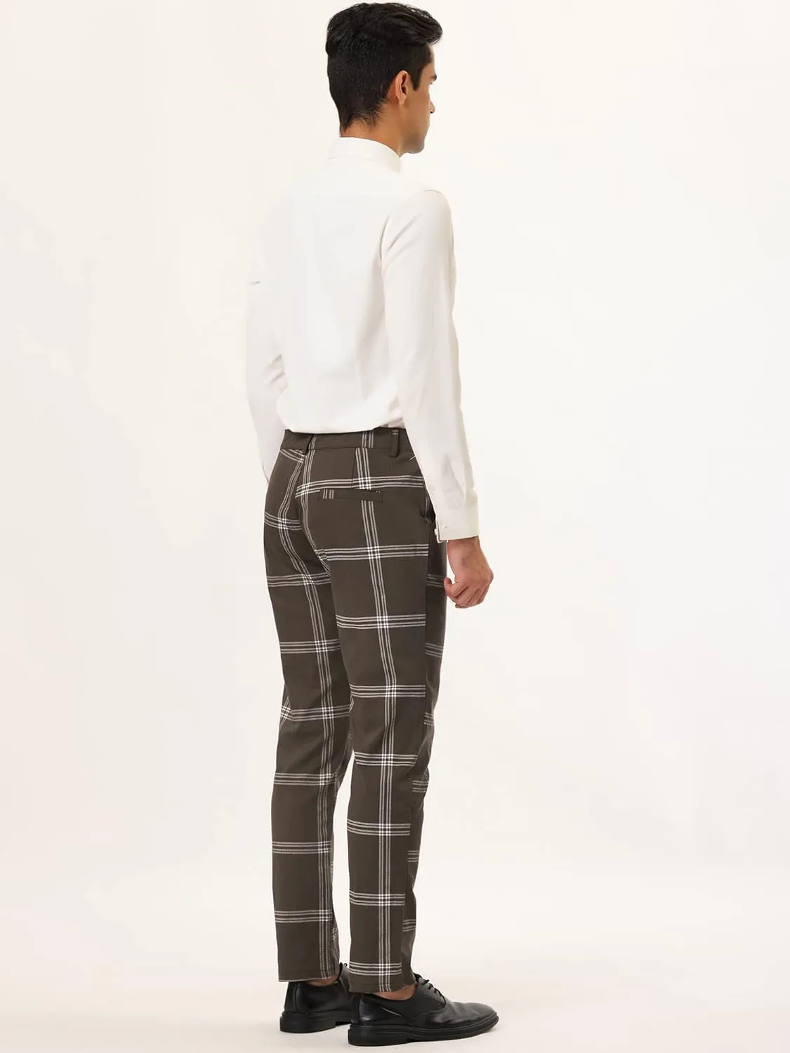 Lars Amadeus Men's Plaid Dress Pants Casual Slim Fit Flat Front Checked Printed Business Trousers