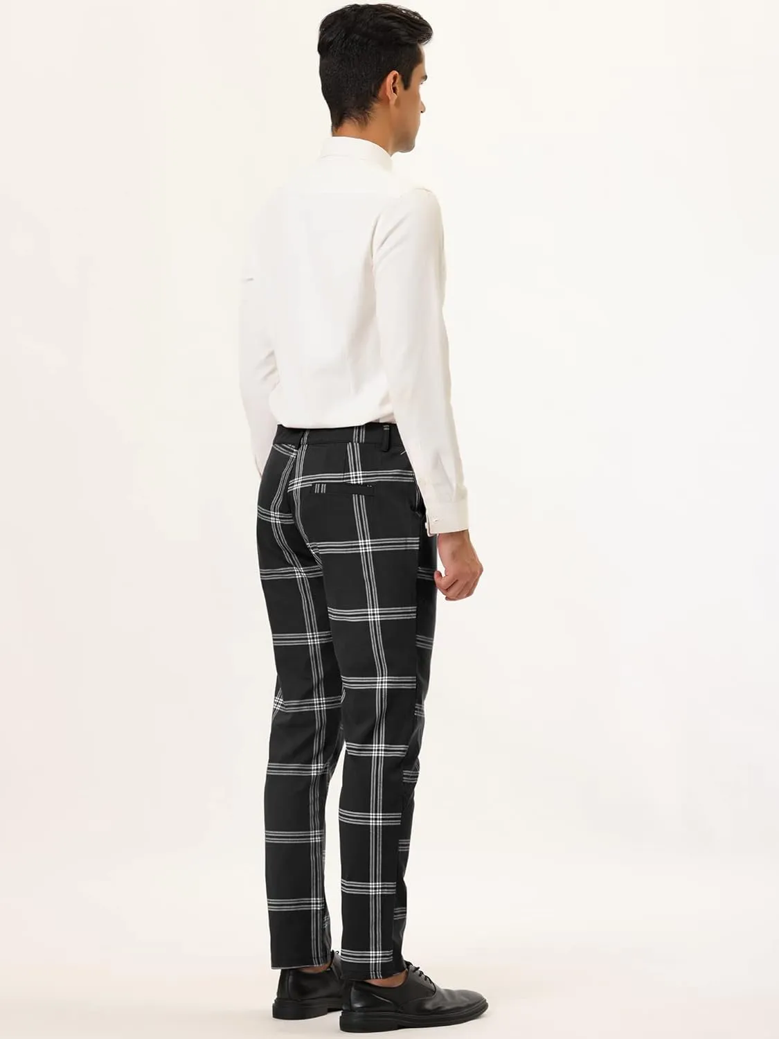 Lars Amadeus Men's Plaid Dress Pants Casual Slim Fit Flat Front Checked Printed Business Trousers