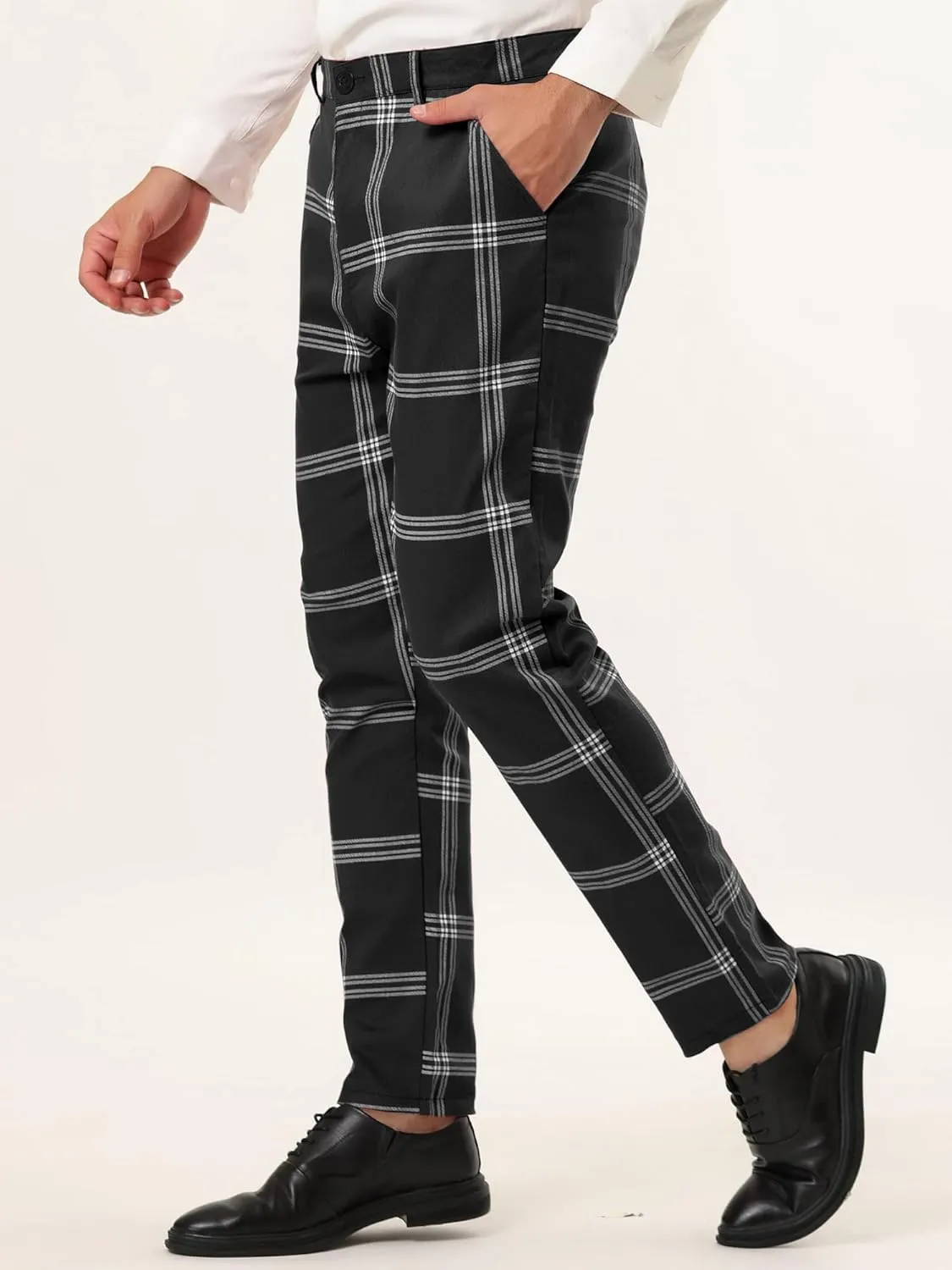 Lars Amadeus Men's Plaid Dress Pants Casual Slim Fit Flat Front Checked Printed Business Trousers